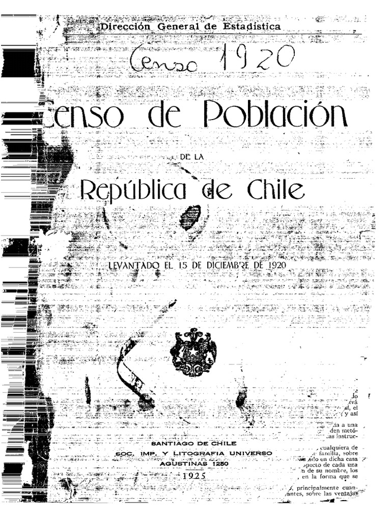 Censo de Población de La República de Chile: Levantado El 15 de