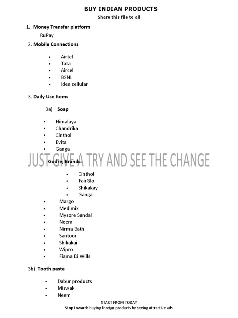 Buy Indian Products From Now List PDF PDF Business