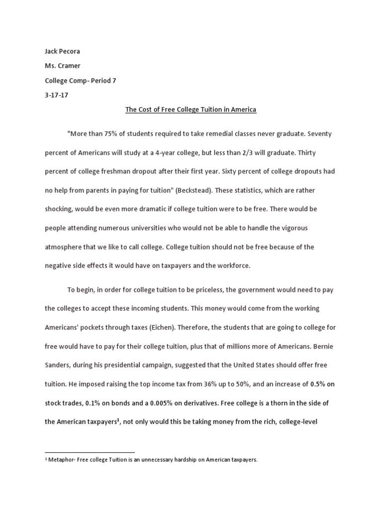 free college tuition argumentative essay