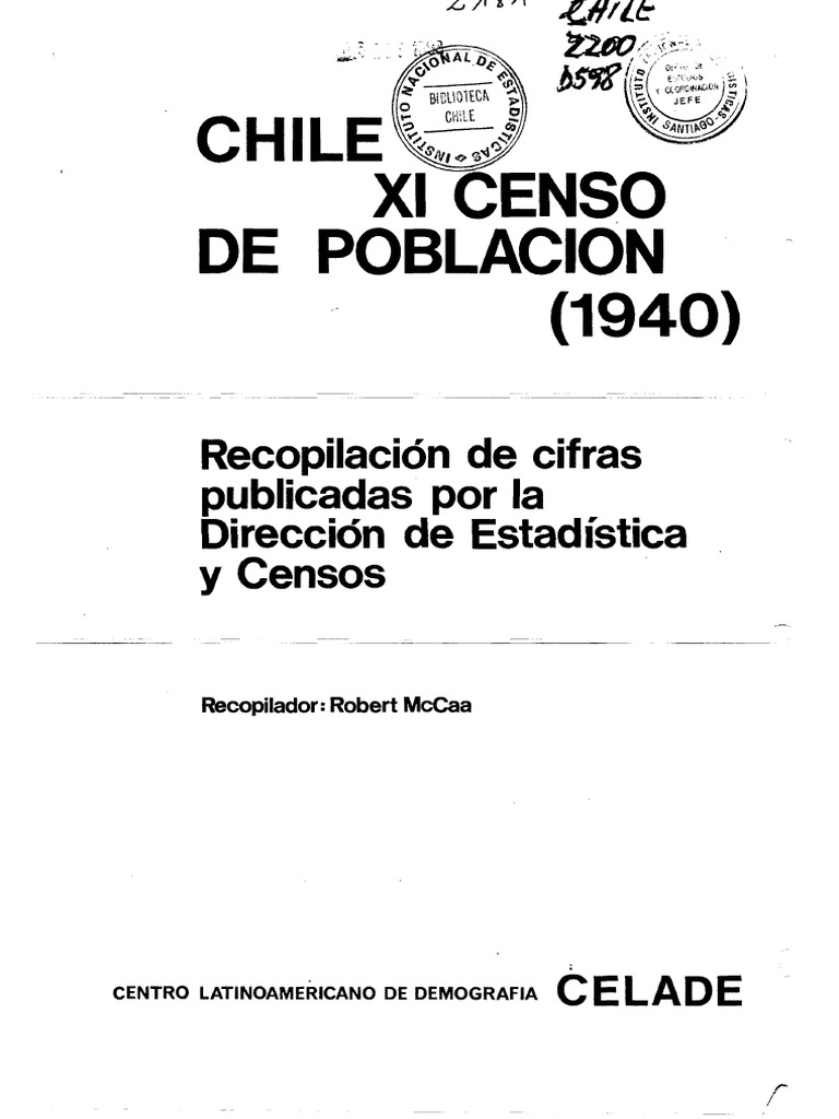 Chile XI Censo de Población (1940) Recopilación de Cifras Publicadas