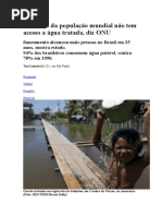 Um Terço Da População Mundial Não Tem Acesso a Água Tratada