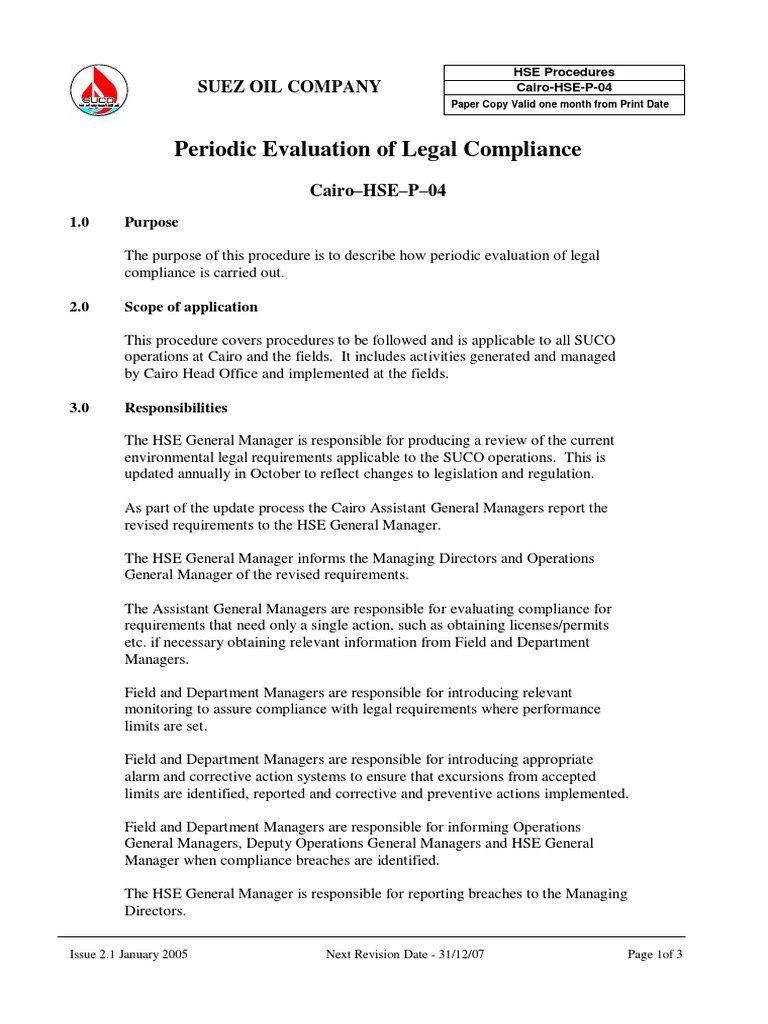 Legal Compliance Evaluation Procedures | PDF | Regulatory Compliance ...
