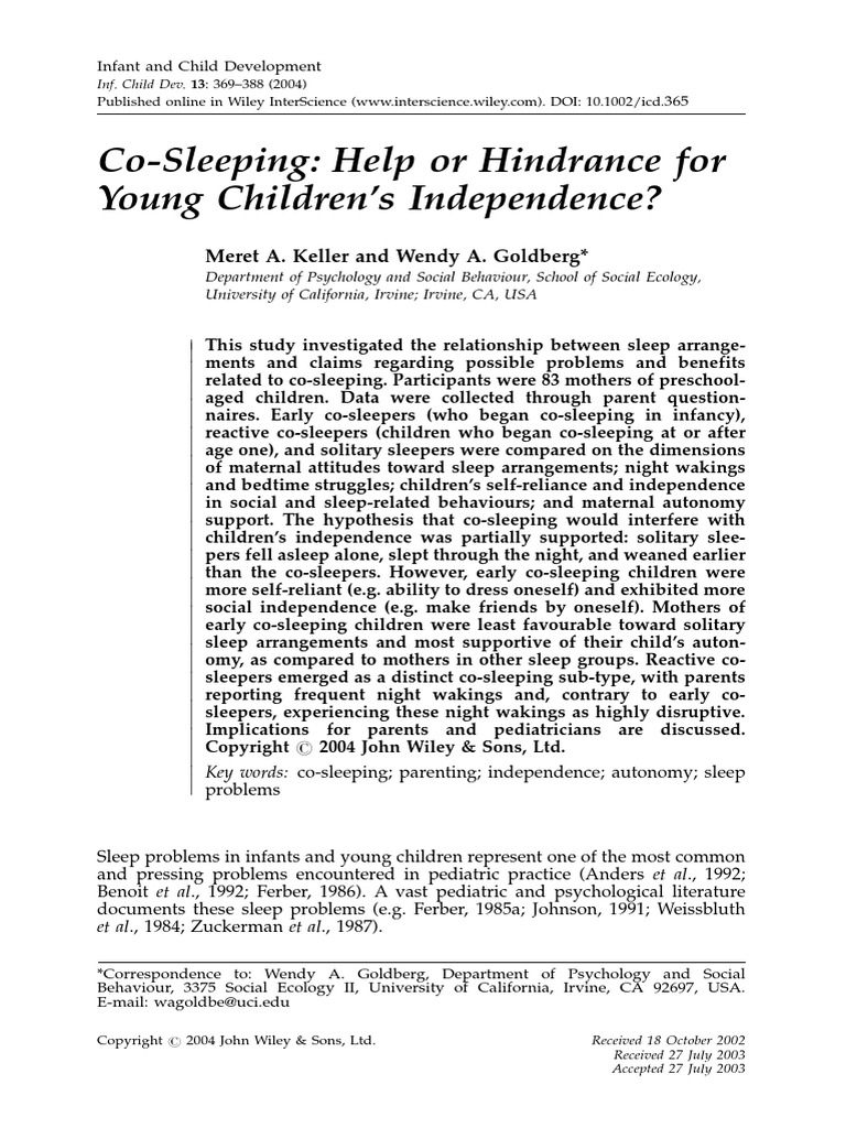 Keller Et Al-2004-Infant and Child Development | PDF | Sleep | Parenting