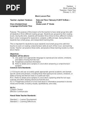 block lesson plan centers 