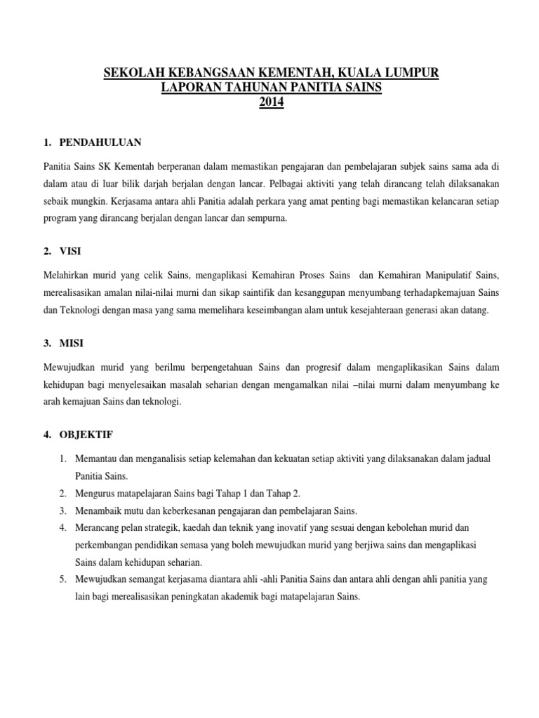 Laporan Tahunan Panitia Sains Contoh Docx