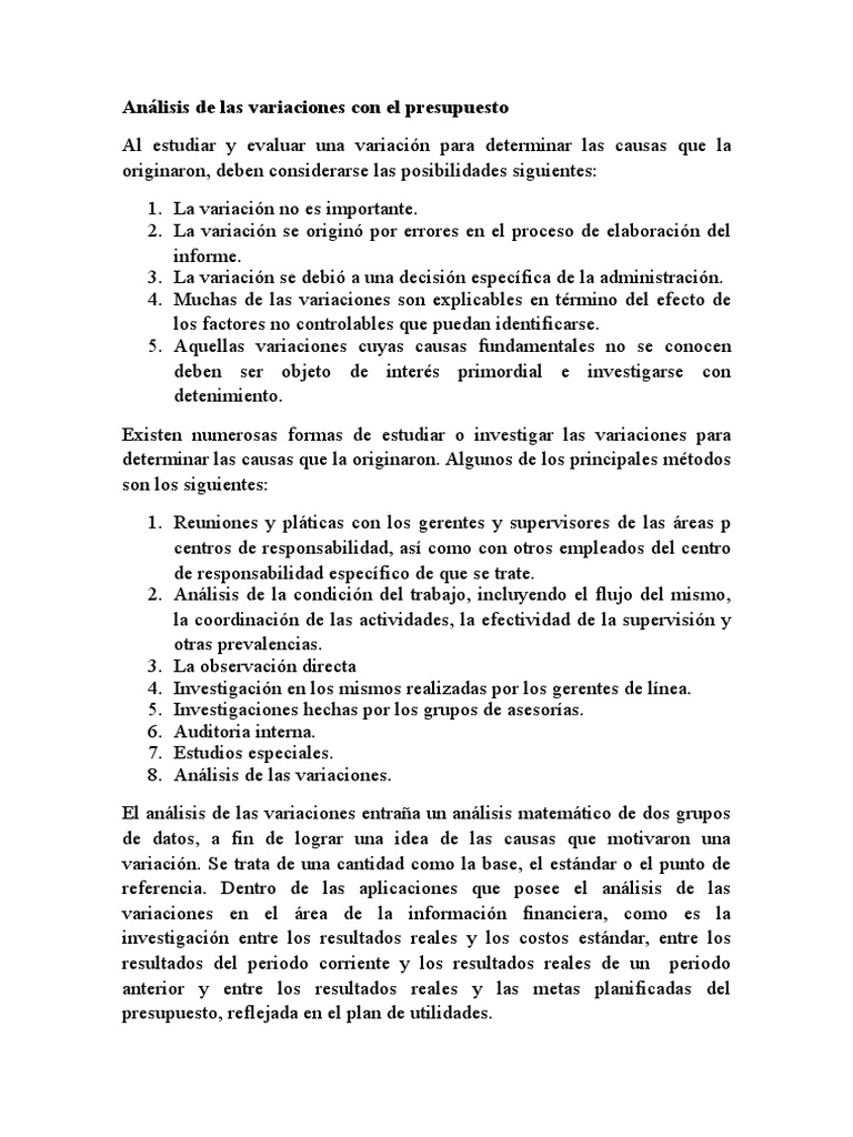 Análisis de Las Variaciones Con El Presupuesto | PDF | Presupuesto