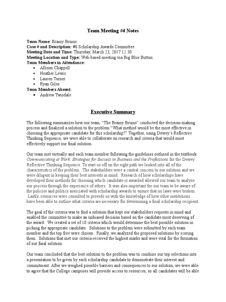 Brainy Bruins Scholarship Committee Meeting Notes | PDF | Bias ...