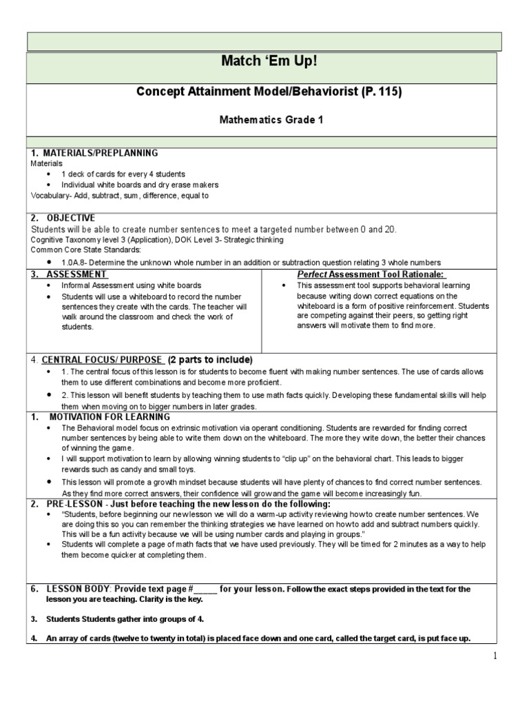 Behaviorist Lesson Plan Download Free Pdf Competence Human