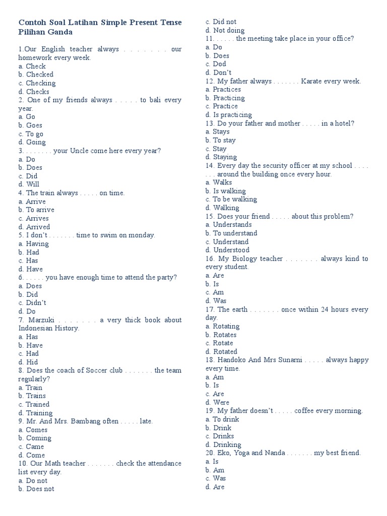 Contoh Soal Simple Past Tense Pilihan Ganda Untuk Sma Contoh Soal Terbaru