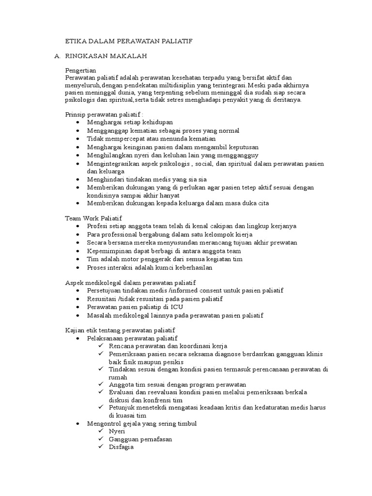 Soal Uts Etika Keperawatan Paliatif Care Online Class