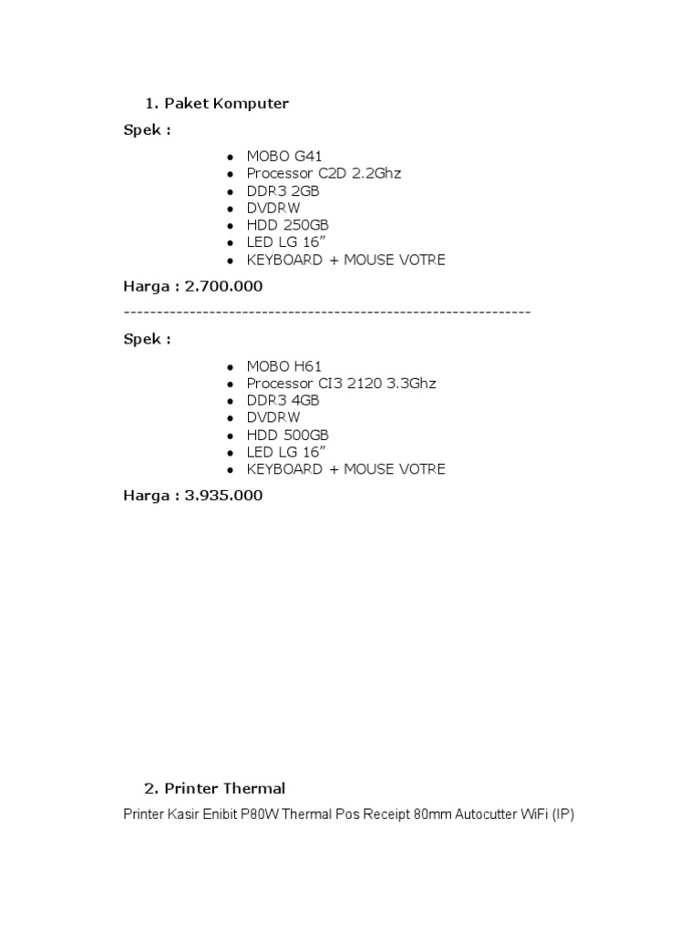 Paket Komputer dan Printer Thermal Murah | PDF | Computers