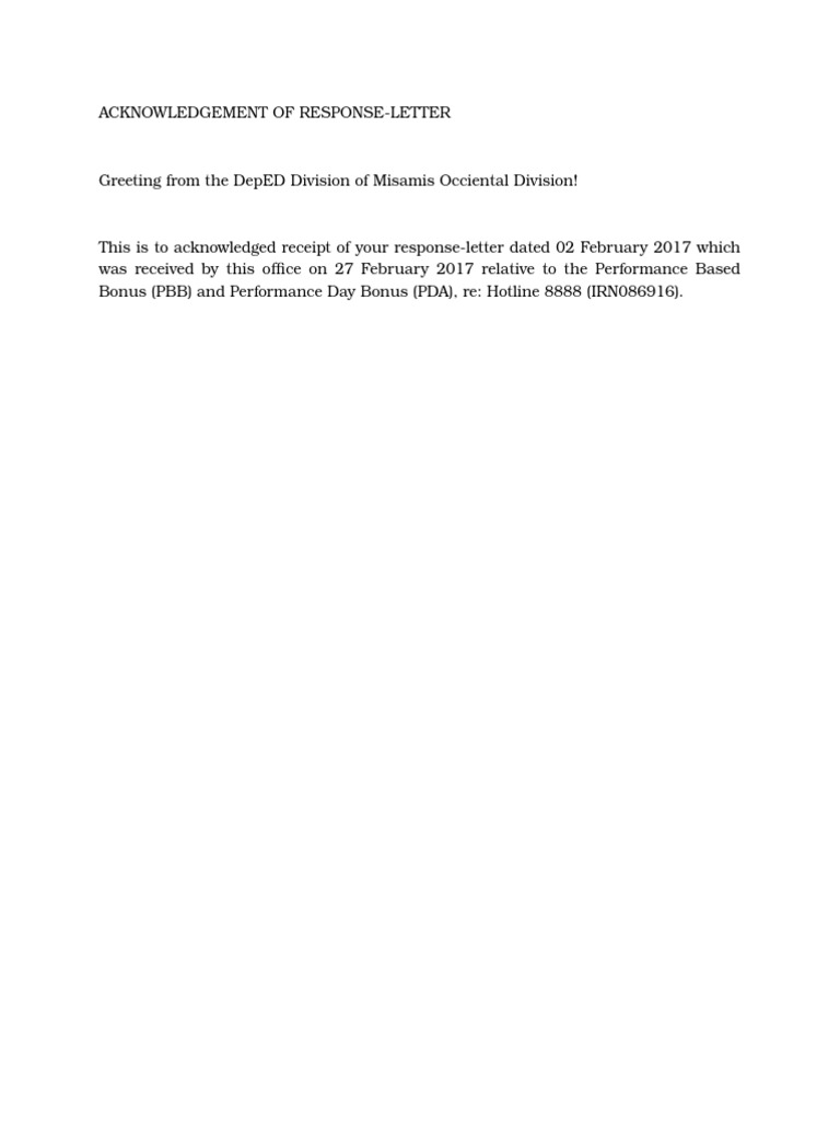 Acknowledgement of Response Letter | PDF