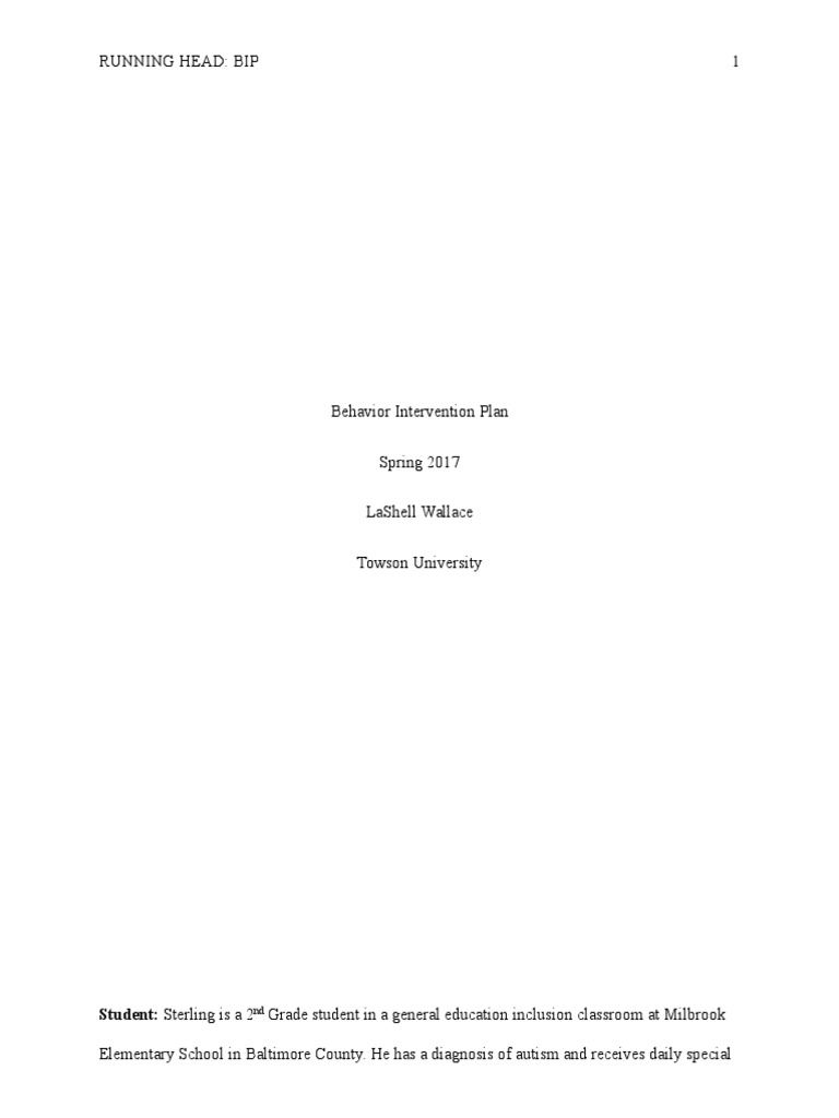 Behavior Intervention Plan | PDF | Individualized Education Program ...