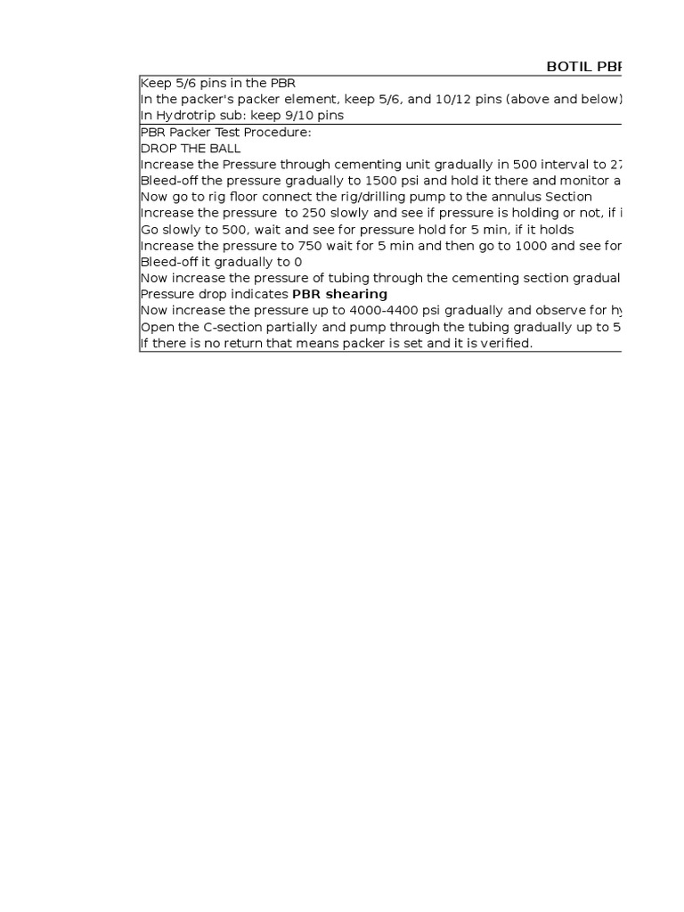 PBR Packer Testing and Setting Guide | PDF | Drilling Rig | Gases
