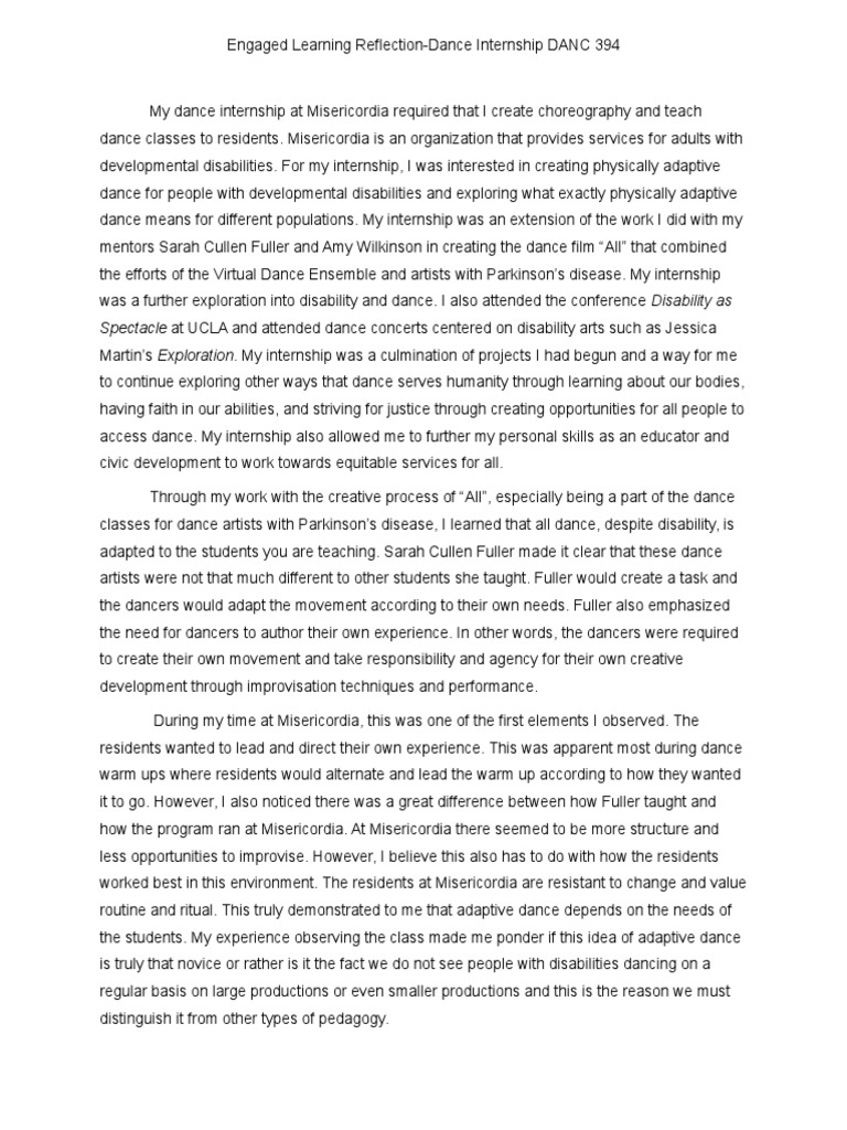 Dance Internship Reflection | PDF | Dances | Internship
