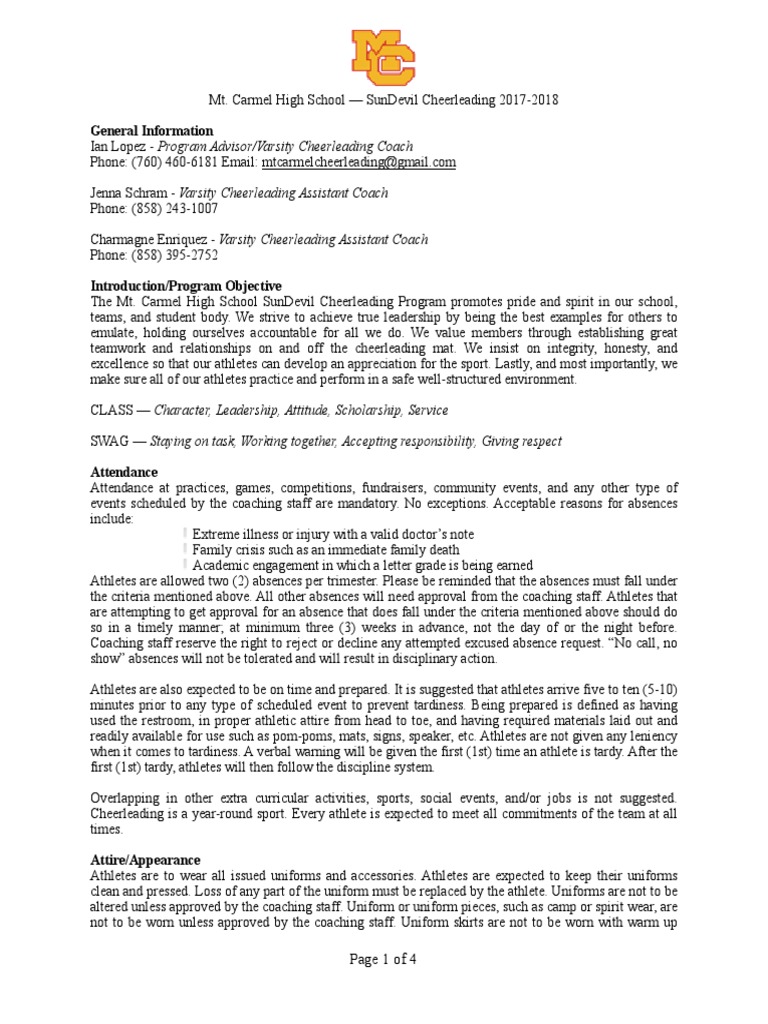 Cheerleading Contract PDF Cheerleading Email