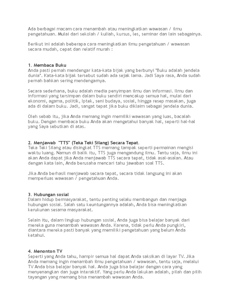 Ada Berbagai Macam Cara Menambah Atau Meningkatkan Wawasan Pdf