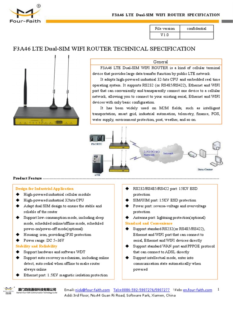 F3A46 LTE Dual-SIM Router Specs | PDF | Wi Fi | Computer Data