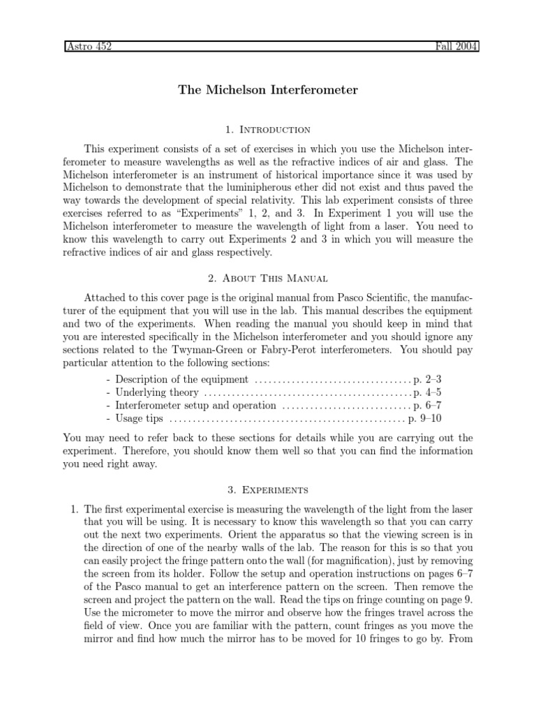 Michelson Interferometer Lab Guide | PDF