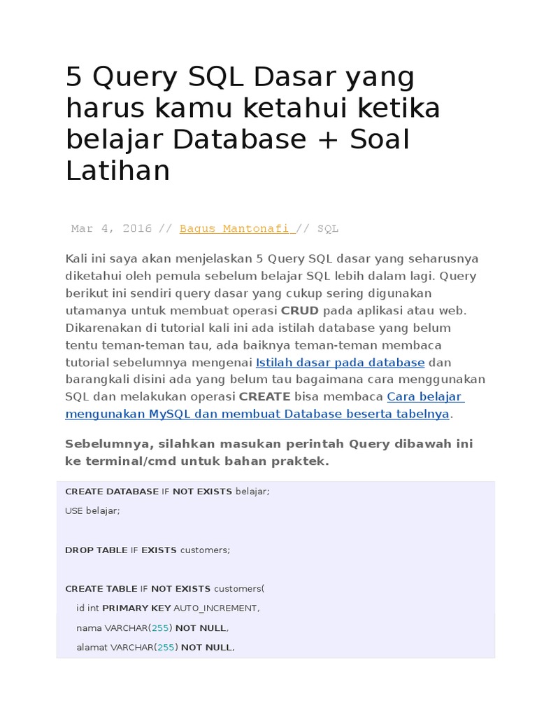 5 Query SQL Dasar Yang Harus Kamu Ketahui Ketika Belajar Database | PDF