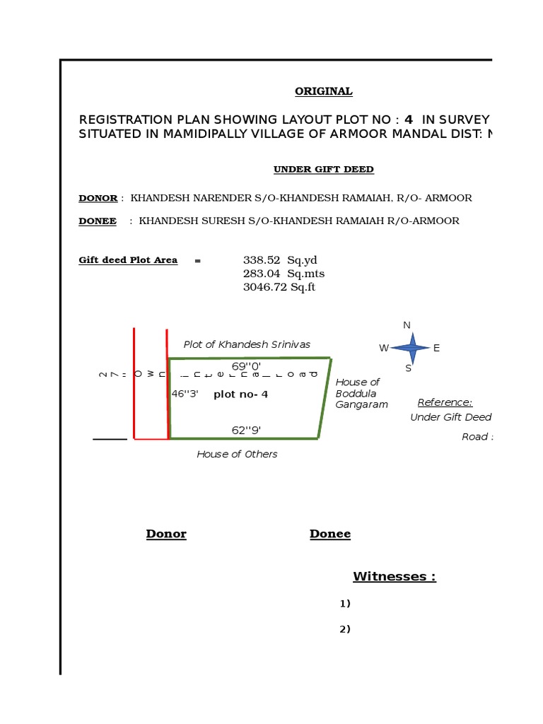 Registration Plan Showing Layout Plot No: 4 in Survey No: 77/A Situated ...