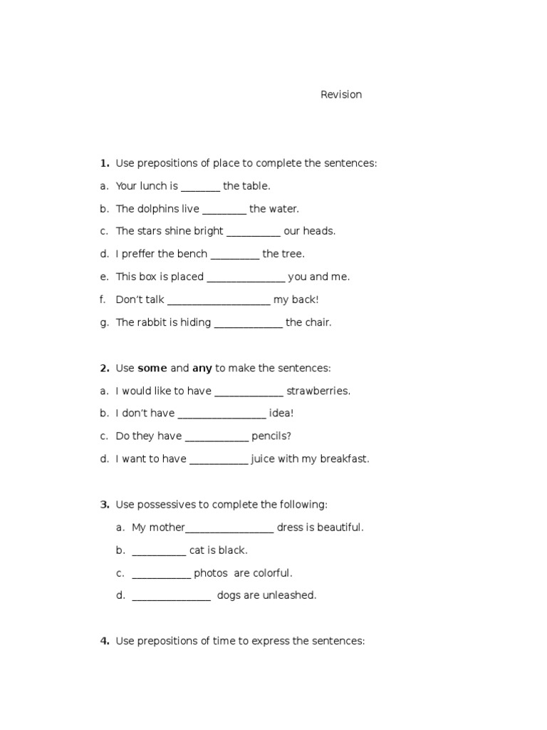 Use Prepositions of Place To Complete The Sentences | PDF