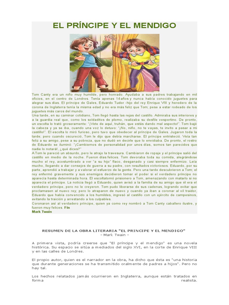 El Príncipe y El Mendigo Mark Twain Realismo literario