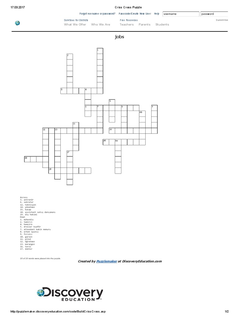criss cross puzzle | Curriculum | Communication