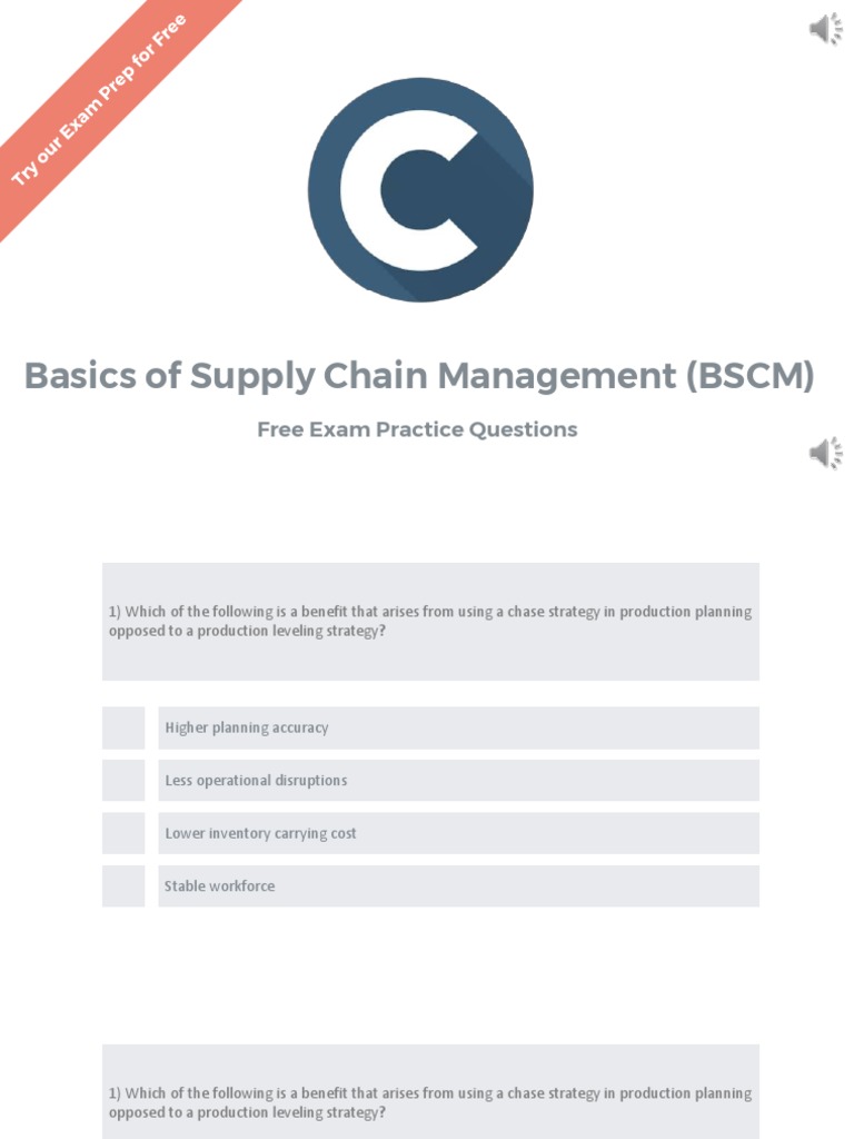 Basics of Supply Chain Management (BSCM) Practice Questions - APICS ...