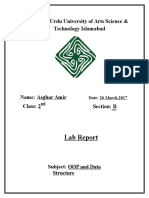 Federal Urdu University Lab Report on OOP and Data Structures