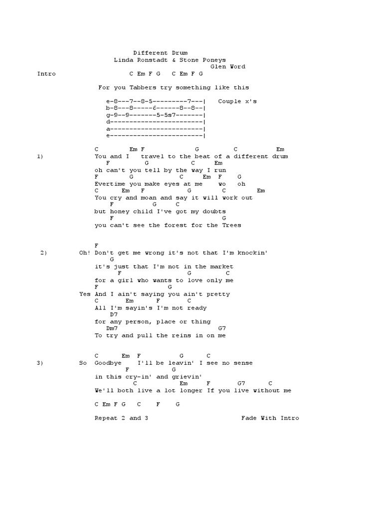 Different Drum PDF Rock Music Songs Written