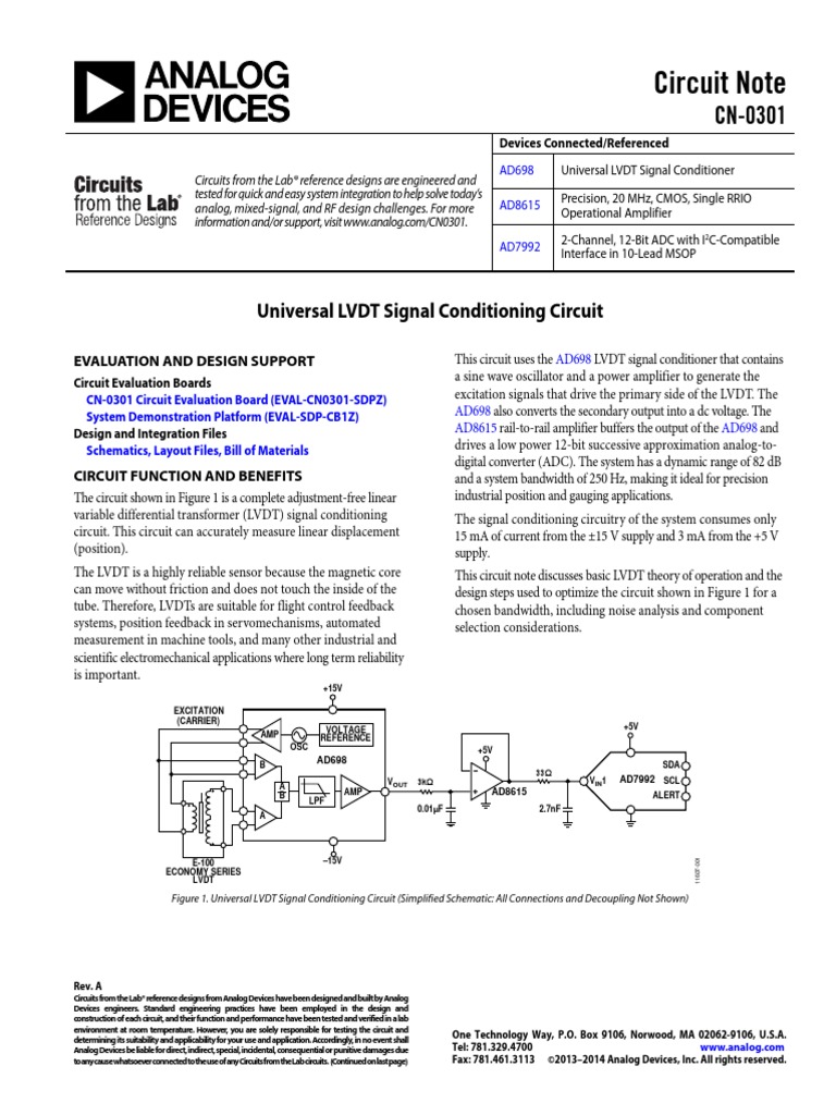 Universal LVDT Signal Conditioning Circuit Amplifier Electronic