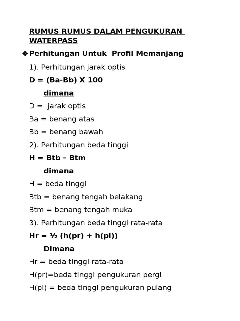 Rumus Rumus Dalam Pengukuran Waterpass Docx