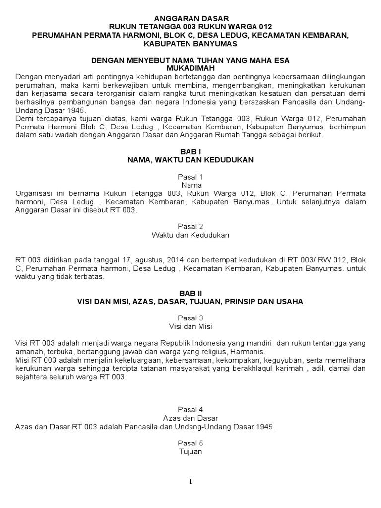 Anggaran Dasar Rt