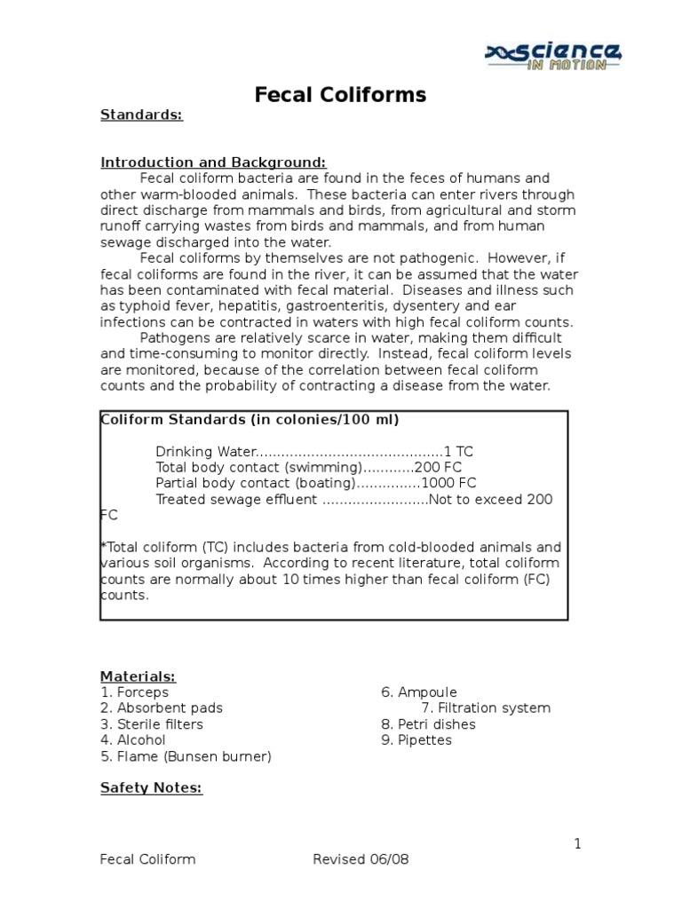 Fecal Coliforms: Standards: Introduction and Background | PDF ...