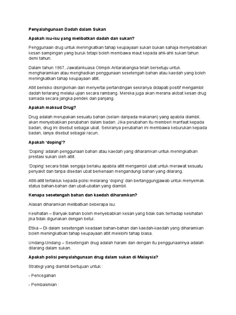 Isu Penyalahgunaan Dadah Dalam Sukan Pdf