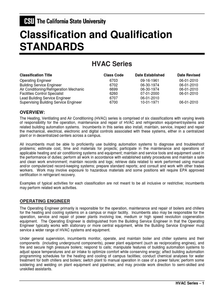 Classification and Qualification Standards HVAC Series PDF Hvac Building Automation