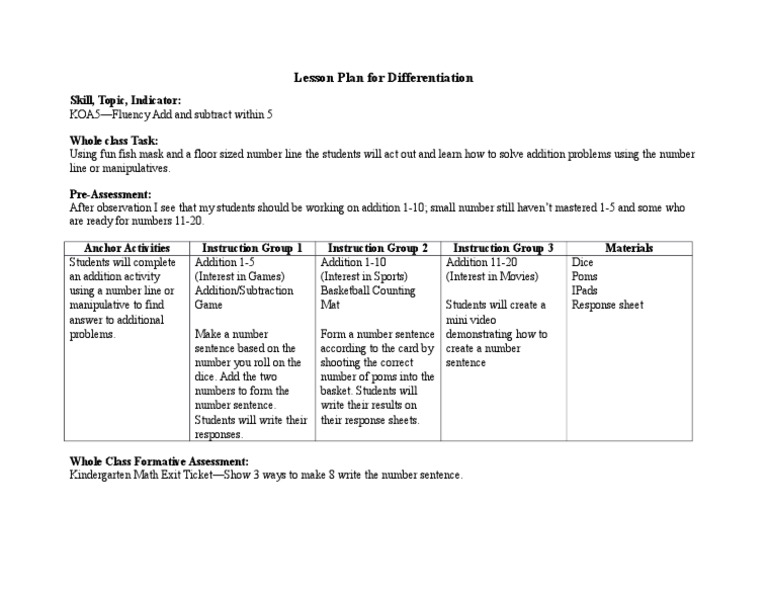 Lesson Plan For Differentiation-Interest | PDF | Teaching Methods ...