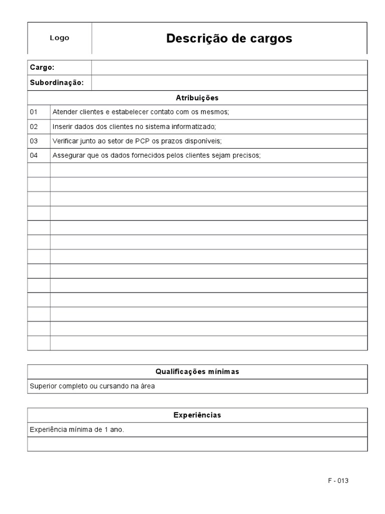 Descrição de Cargo: Atendimento ao Cliente | PDF