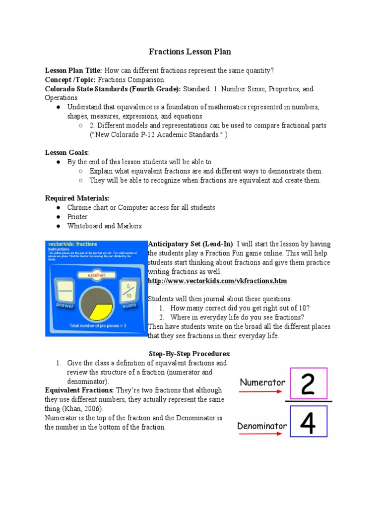 Fractions Lesson Plan Lesson Plan Title Concept /topic Colorado
