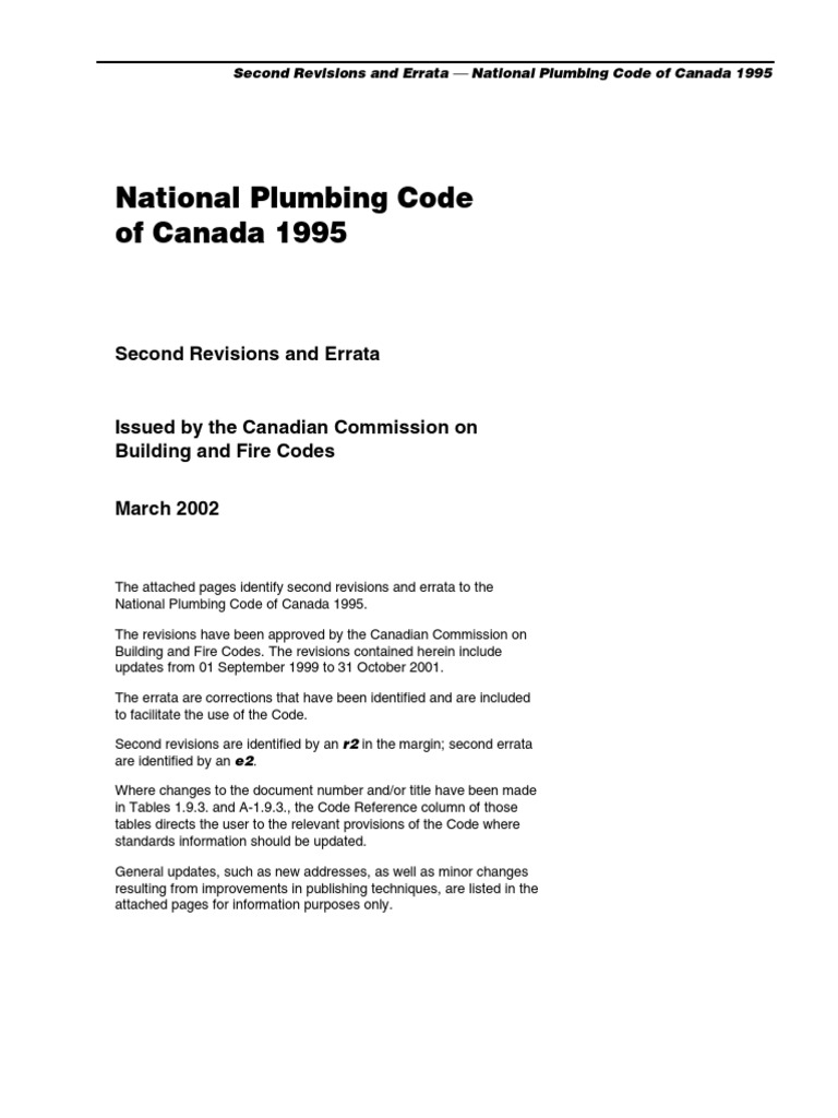Canada National Plumbing Code PDF Pipe (Fluid Conveyance