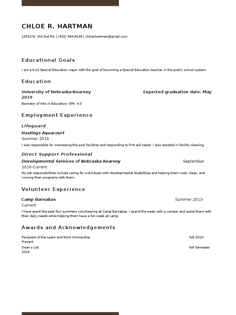 Special Education Major's Resume | PDF