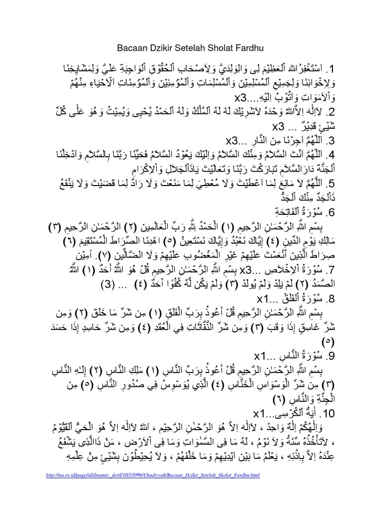 87446770 Bacaan Dzikir Setelah Sholat Fardhu Nu