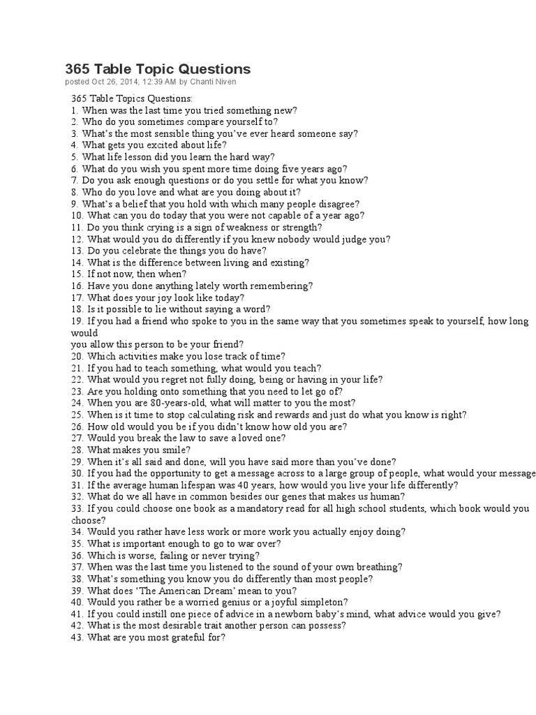 365 Thought-Provoking Questions | PDF | Happiness | Truth
