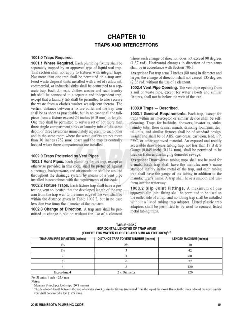 2015 MN Plumbing Code 14 Chapter 10 PDF Plumbing Sanitary Sewer