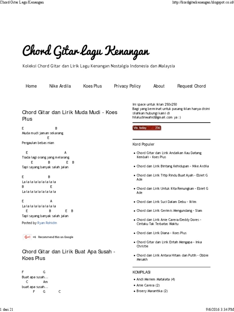 Chord Gitar Lagu Kenangan | PDF