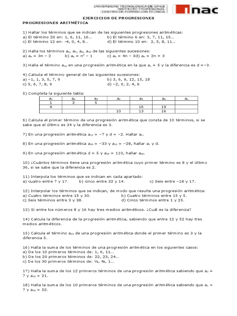 Guia Progresiones Aritmeticas y Geometric | PDF | Objetos matemáticos ...