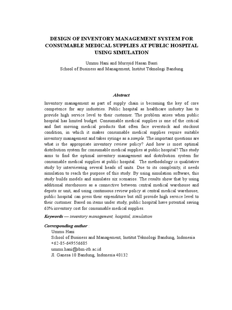 Optimizing Hospital Medical Supply Inventory | PDF | Inventory | Supply ...
