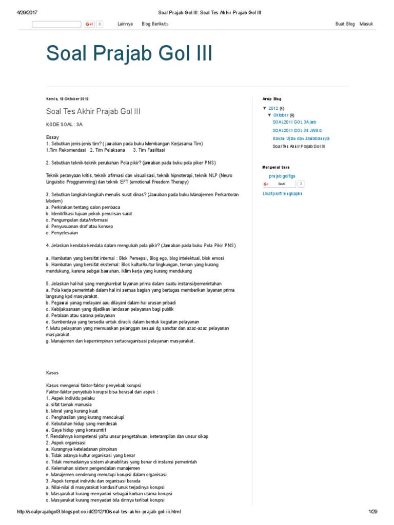 Soal Prajab Gol Iii Soal Tes Akhir Prajab Gol Iii