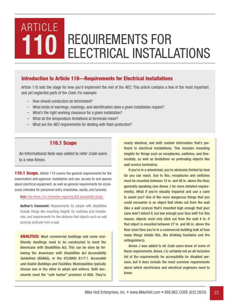 Nec Article 110 Electrical Conductor Electricity
